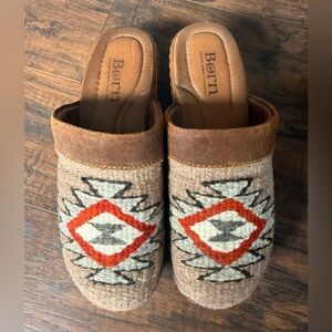 Born Women's Brown Suede & Woven Red Accent Slip-On Clogs